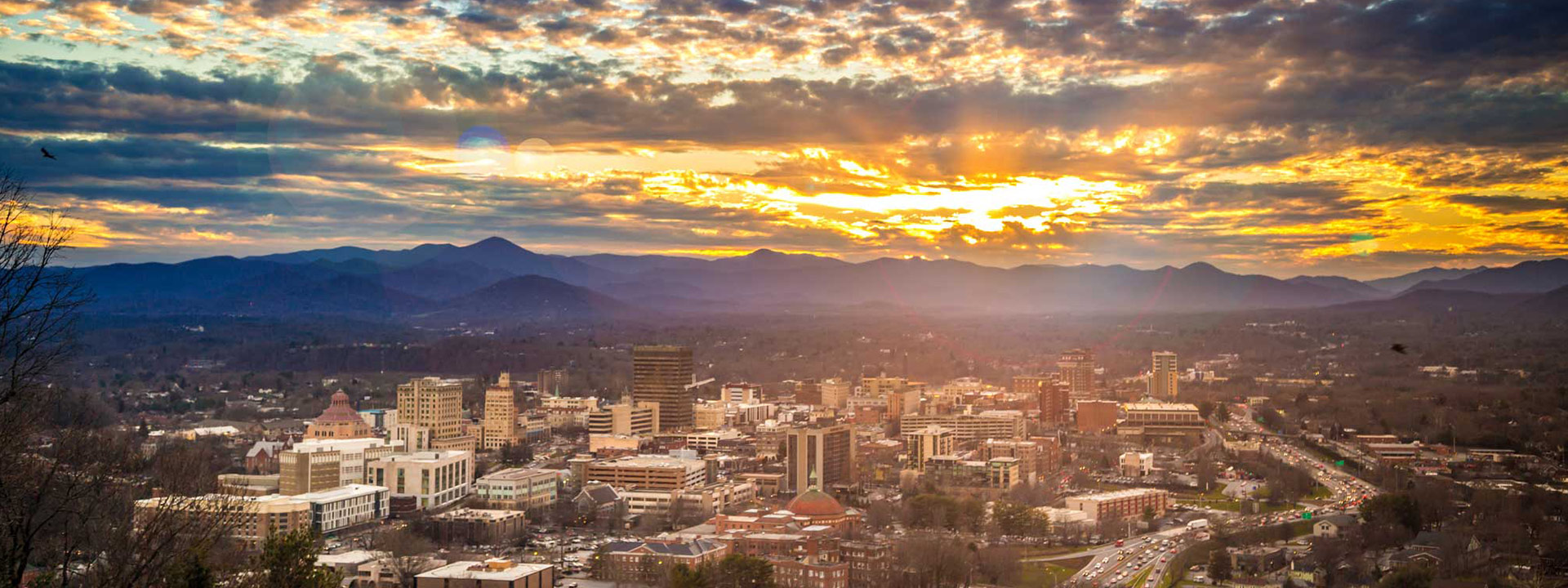 Western North Carolina city and mountains